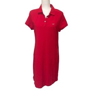Vineyard Vines Red Pique Cotton Polo Collar Mini Dress - L